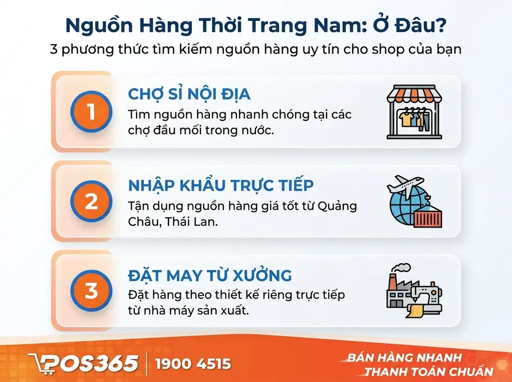 Kinh nghiệm lấy hàng: Mở shop quần áo nam lấy ở đâu?