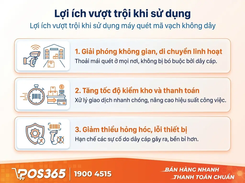 Lợi ích vượt trội khi sử dụng máy quét mã vạch không dây