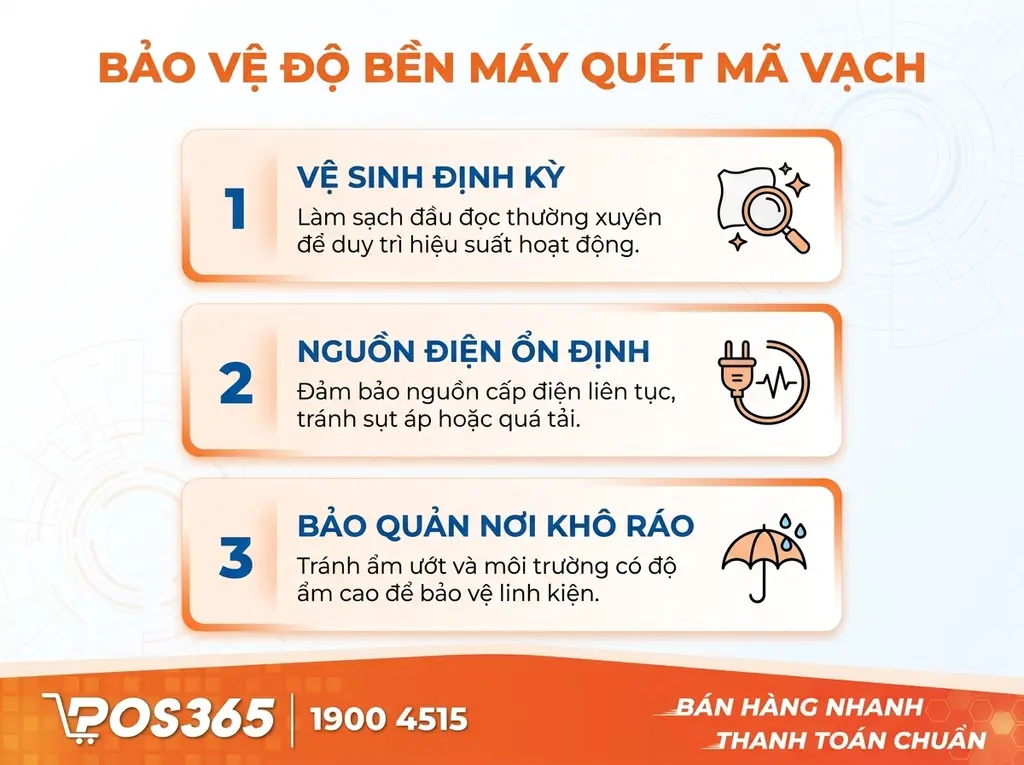 Lưu ý để thiết bị máy tính tiền quét mã vạch hoạt động bền bỉ