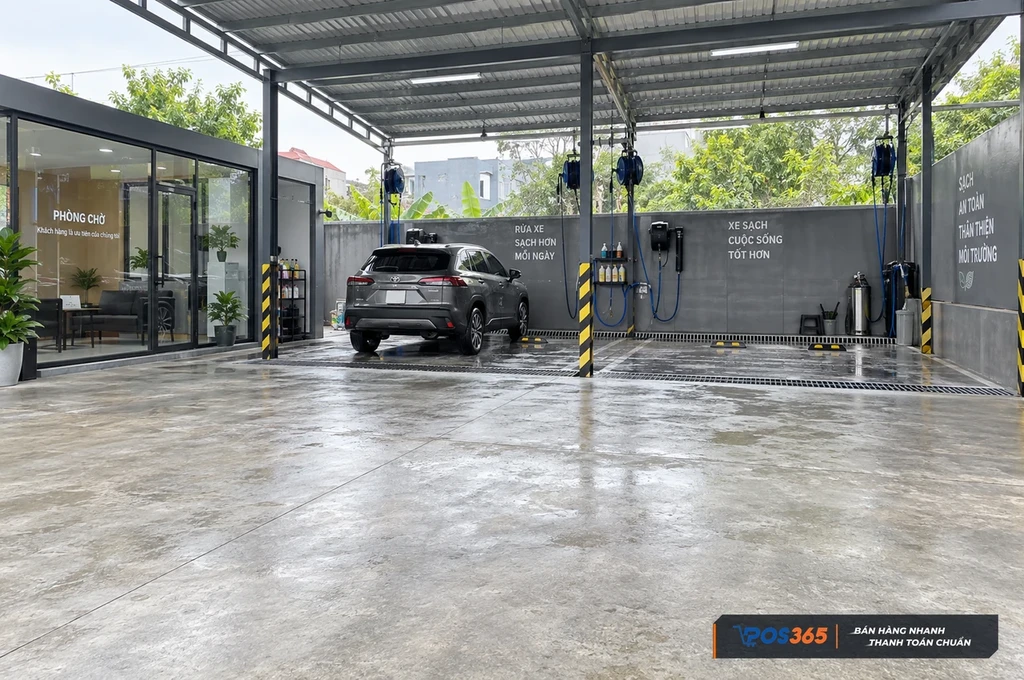 Mặt bằng rửa xe có rãnh thoát nước