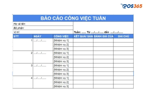 Form mẫu b&aacute;o c&aacute;o c&ocirc;ng việc h&agrave;ng tuần