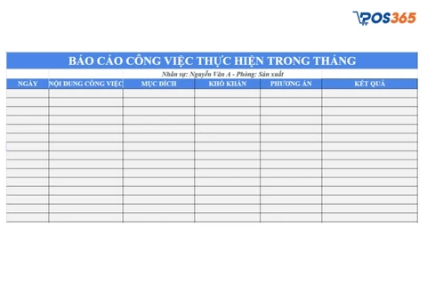Mẫu b&aacute;o c&aacute;o c&ocirc;ng việc chuẩn theo th&aacute;ng