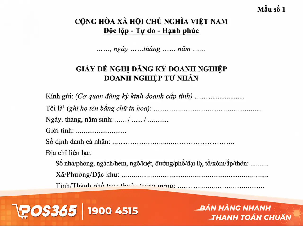 Mẫu giấy đề nghị đăng k&yacute; Doanh nghiệp Tư nh&acirc;n