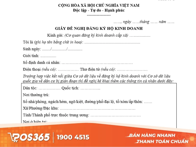 Mẫu Giấy đề nghị đăng ký hộ kinh doanh đầy đủ & chuẩn pháp lý 2026
