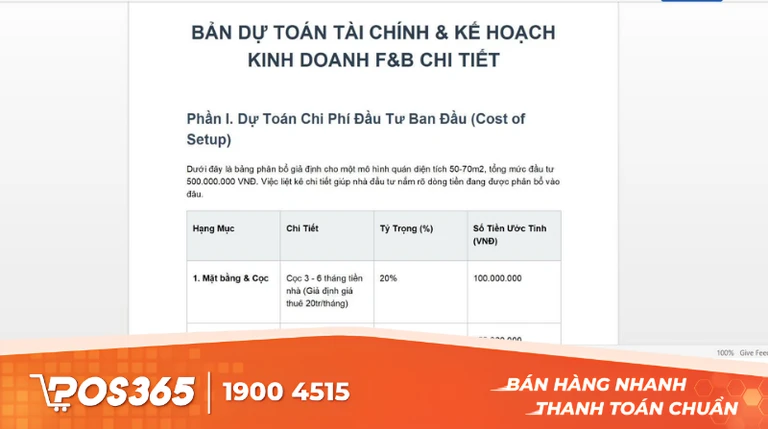 Mẫu kế hoạch kinh doanh bằng file Excel