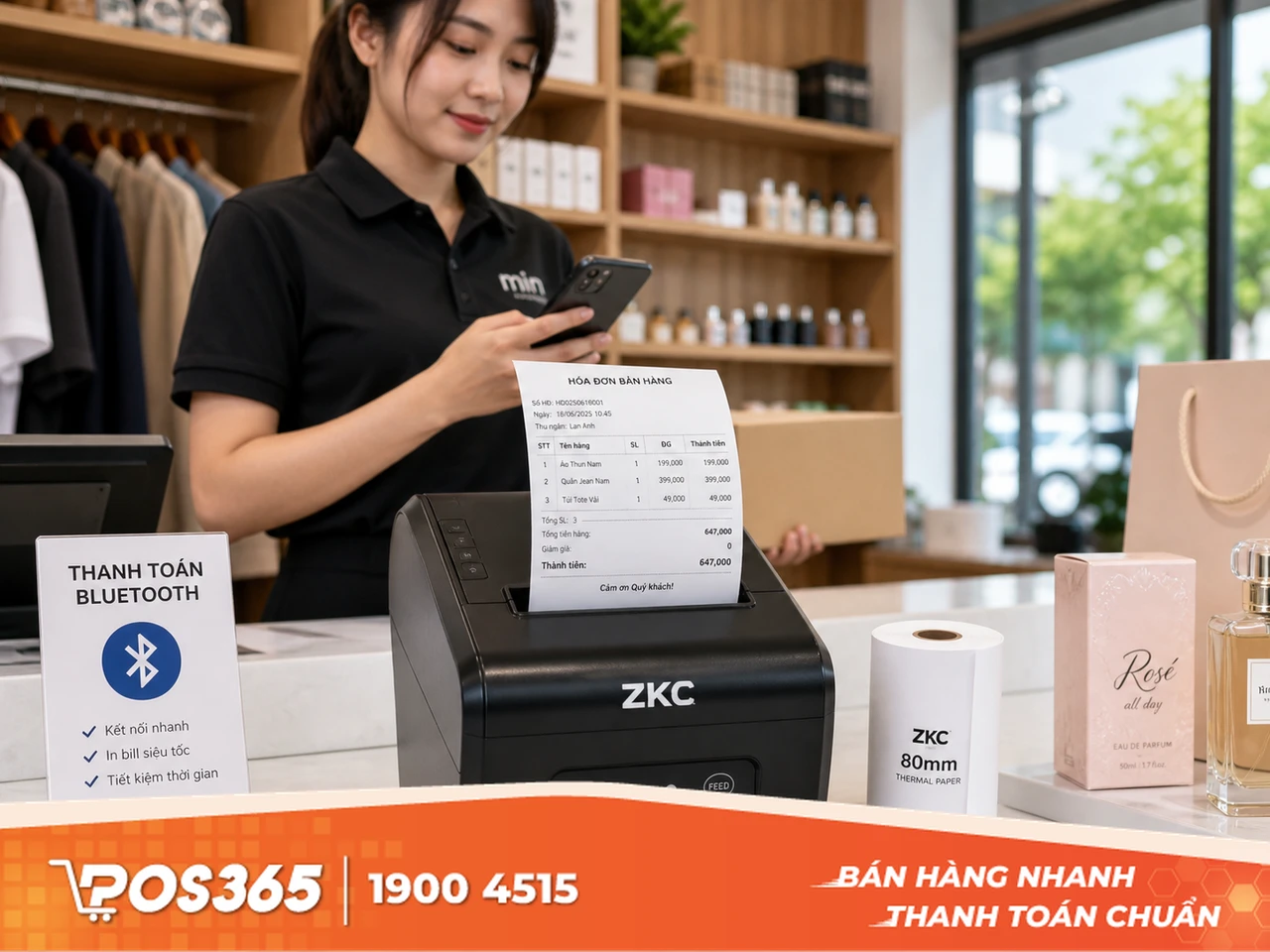 Máy in nhiệt bluetooth ZKC 80mm