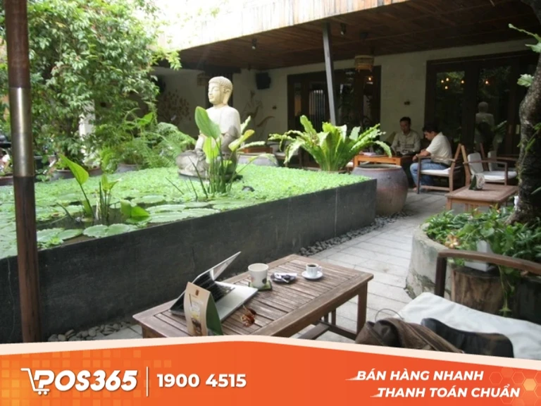 Mô hình quán coffee sân vườn kiểu phật giáo yên tĩnh