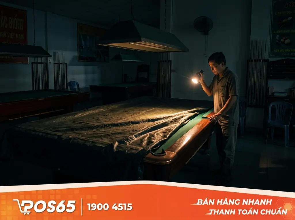 Ngắt nguồn điện v&agrave; che chắn bảo vệ b&agrave;n bida ph&iacute;a dưới