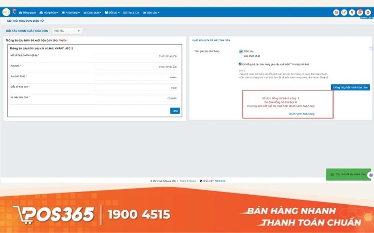 Nhấn Đồng bộ lên thuế để hệ thống gửi hóa đơn đến cơ quan thuế