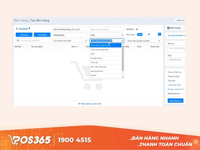Nhập thông tin bổ sung đơn hàng