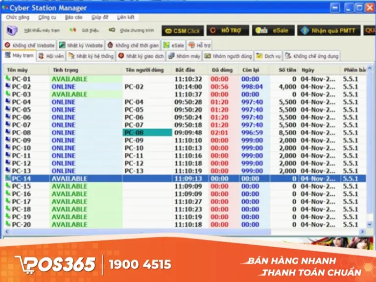 Phần mềm quản lý quán net Cyber Station Manager