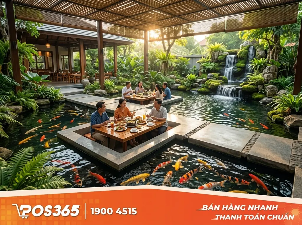 Qu&aacute;n nhậu sinh th&aacute;i, t&iacute;ch hợp hồ C&aacute; Koi/Thủy sinh lớn
