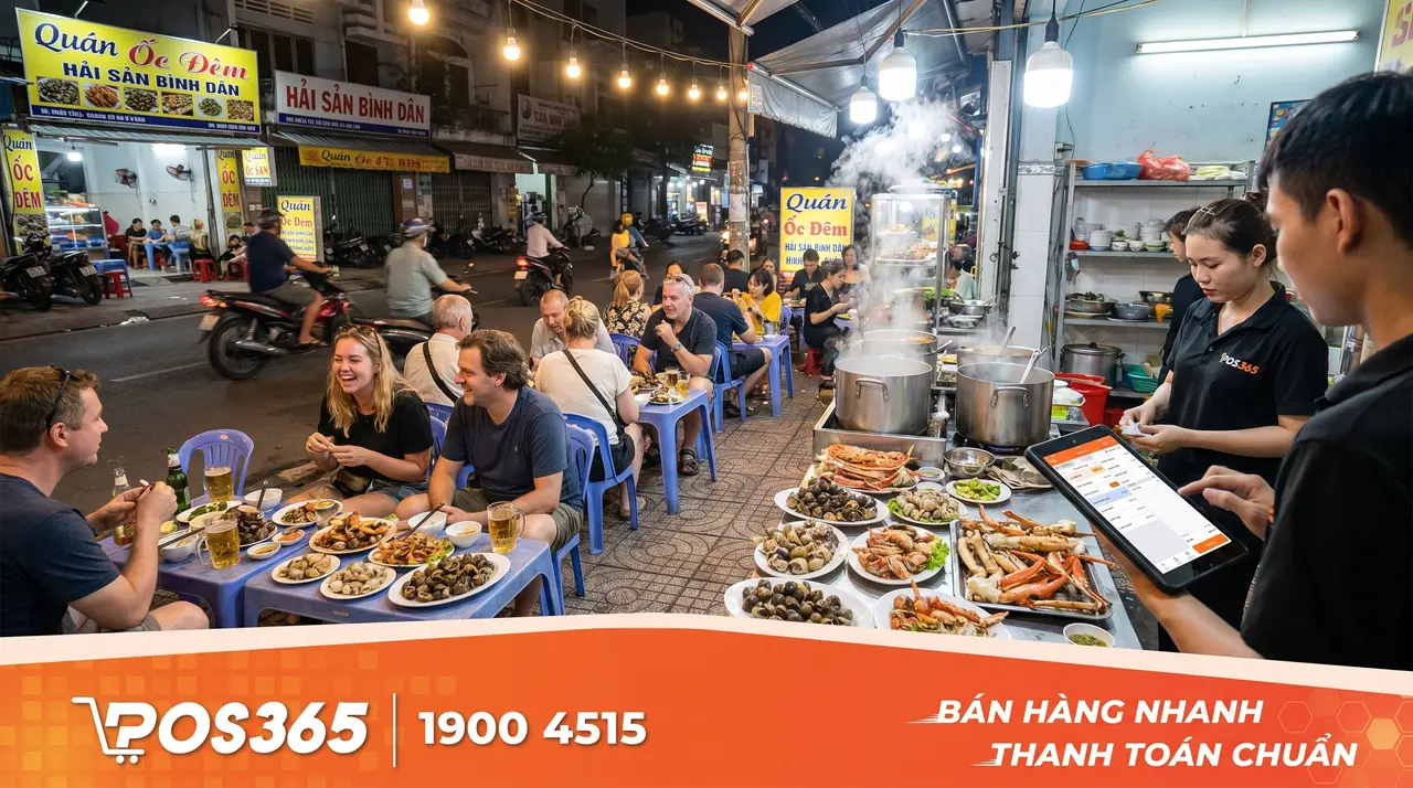 Mẫu quán ốc đêm, hải sản bình dân