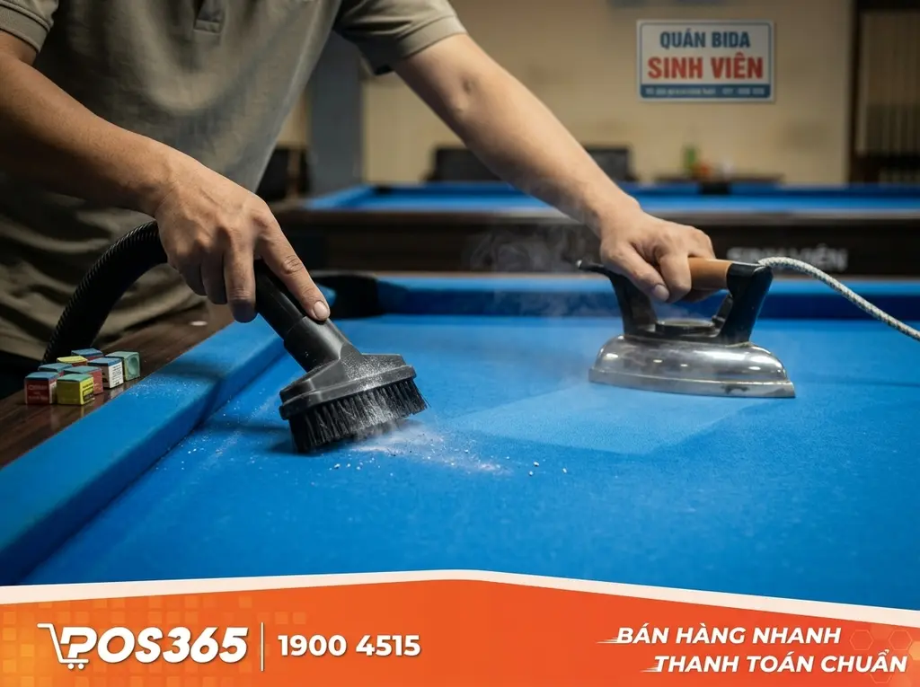 Quy tr&igrave;nh h&uacute;t bụi v&agrave; l&agrave; (ủi) nỉ b&agrave;n bida đ&uacute;ng c&aacute;ch