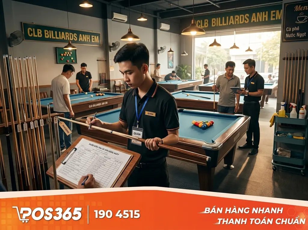 Quy trình quản lý tài sản cơ bida và phân công nhân viên giám sát