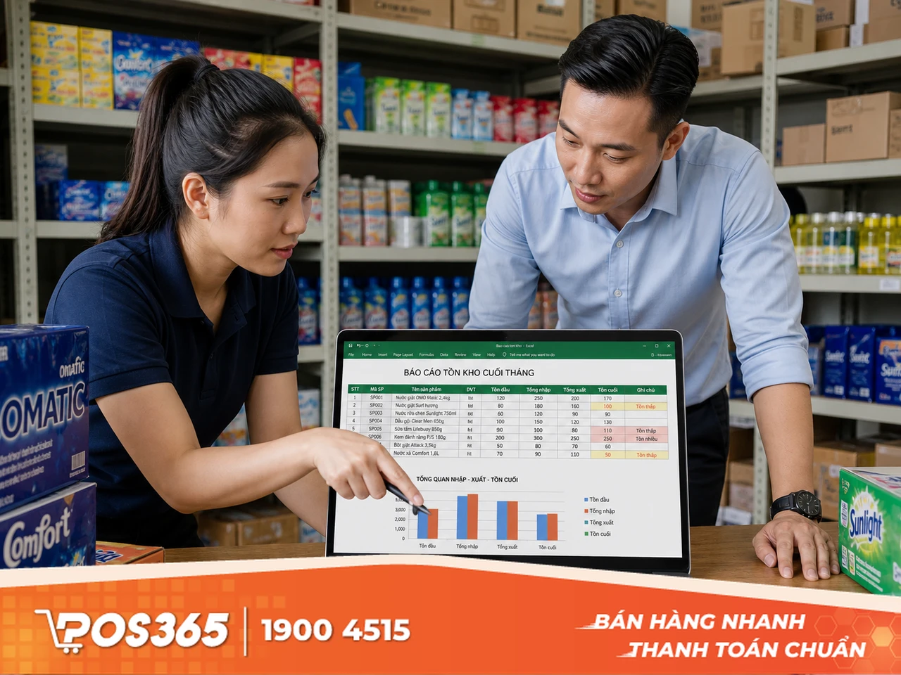 Sheet Báo cáo Tồn kho tự động (Bảng tổng hợp cuối tháng)