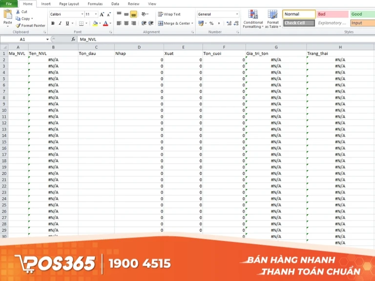 Sheet báo cáo tồn kho (Inventory Report)