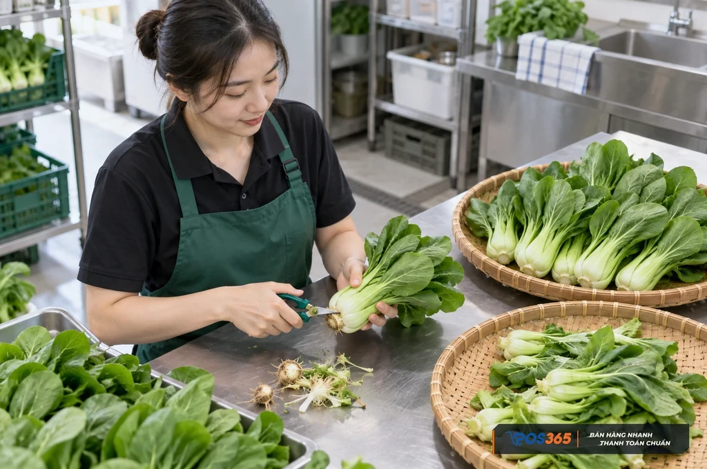 Sơ chế và phân loại rau củ quả tươi đầu ngày