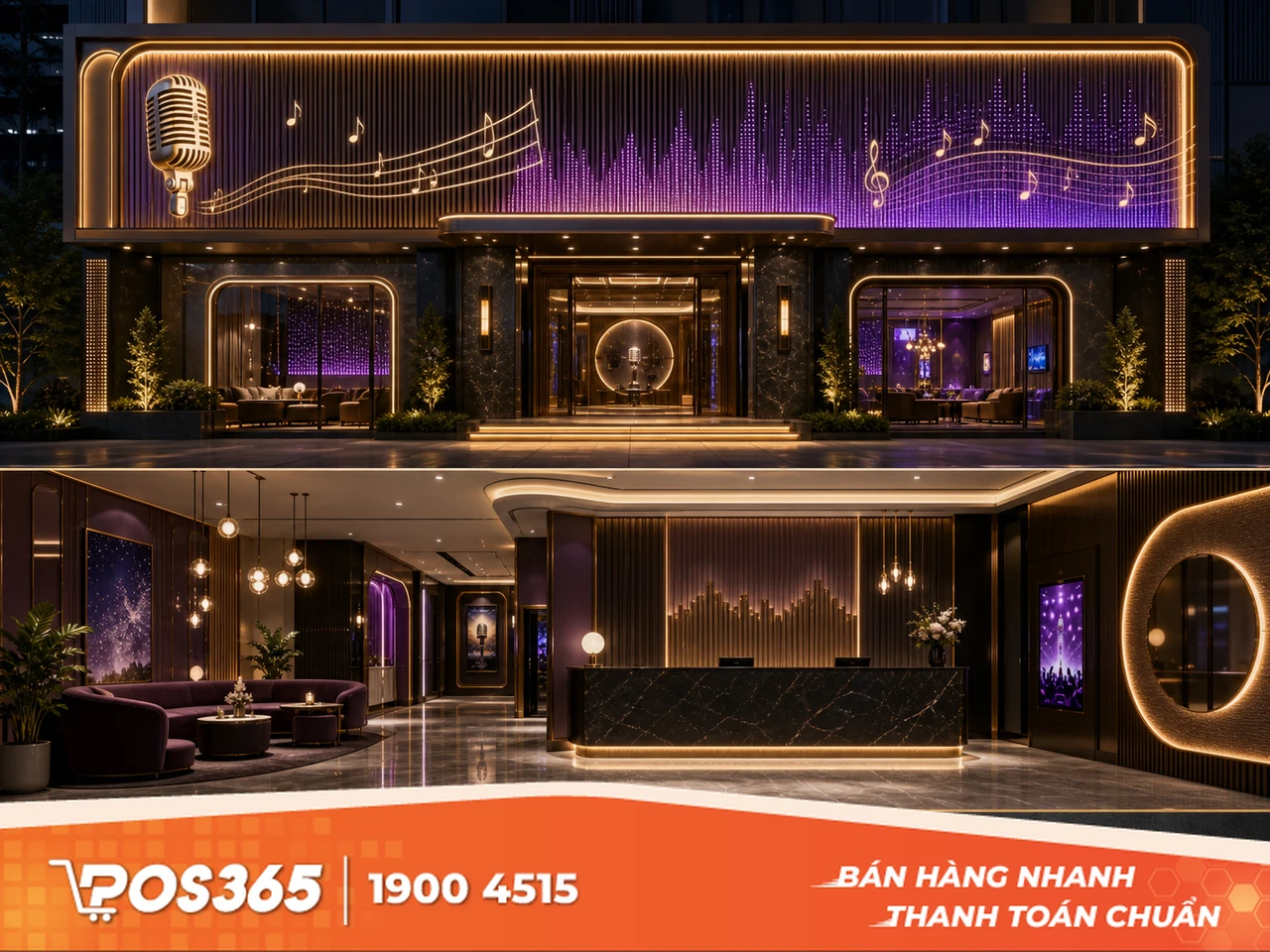 Thiết kế mặt tiền, bảng hiệu LED v&agrave; khu vực sảnh đ&oacute;n kh&aacute;ch