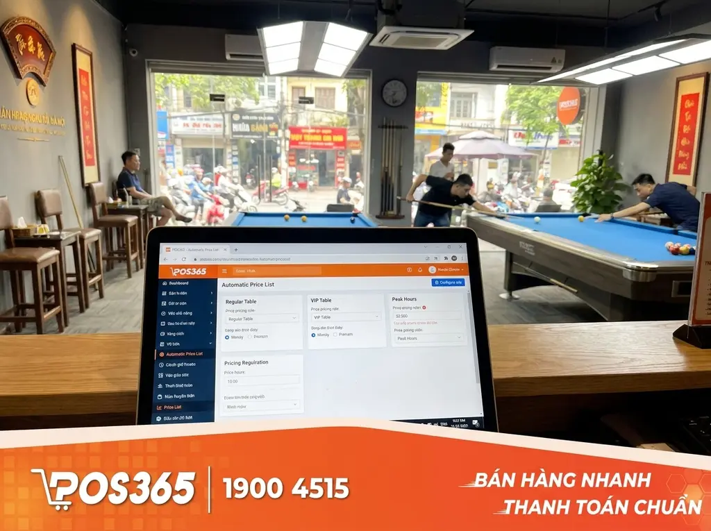 Thiết lập bảng giá tự động cho các loại bàn thường, bàn VIP và khung giờ vàng