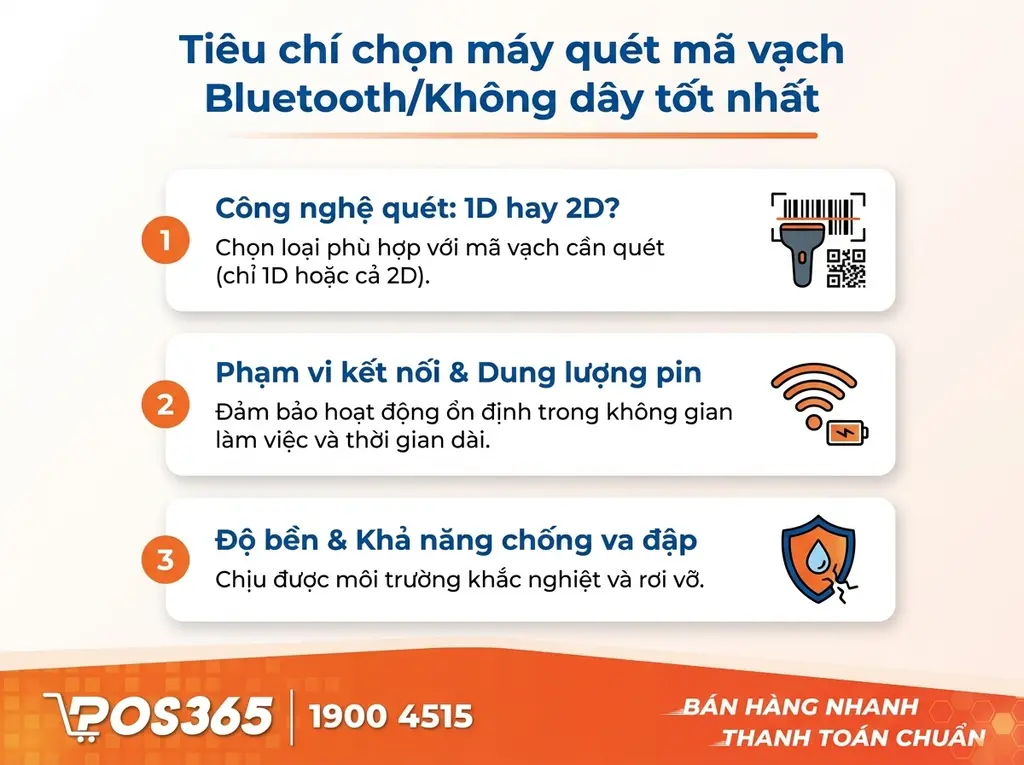 Tiêu chí chọn mua máy quét mã vạch Bluetooth/Không dây chuẩn nhất
