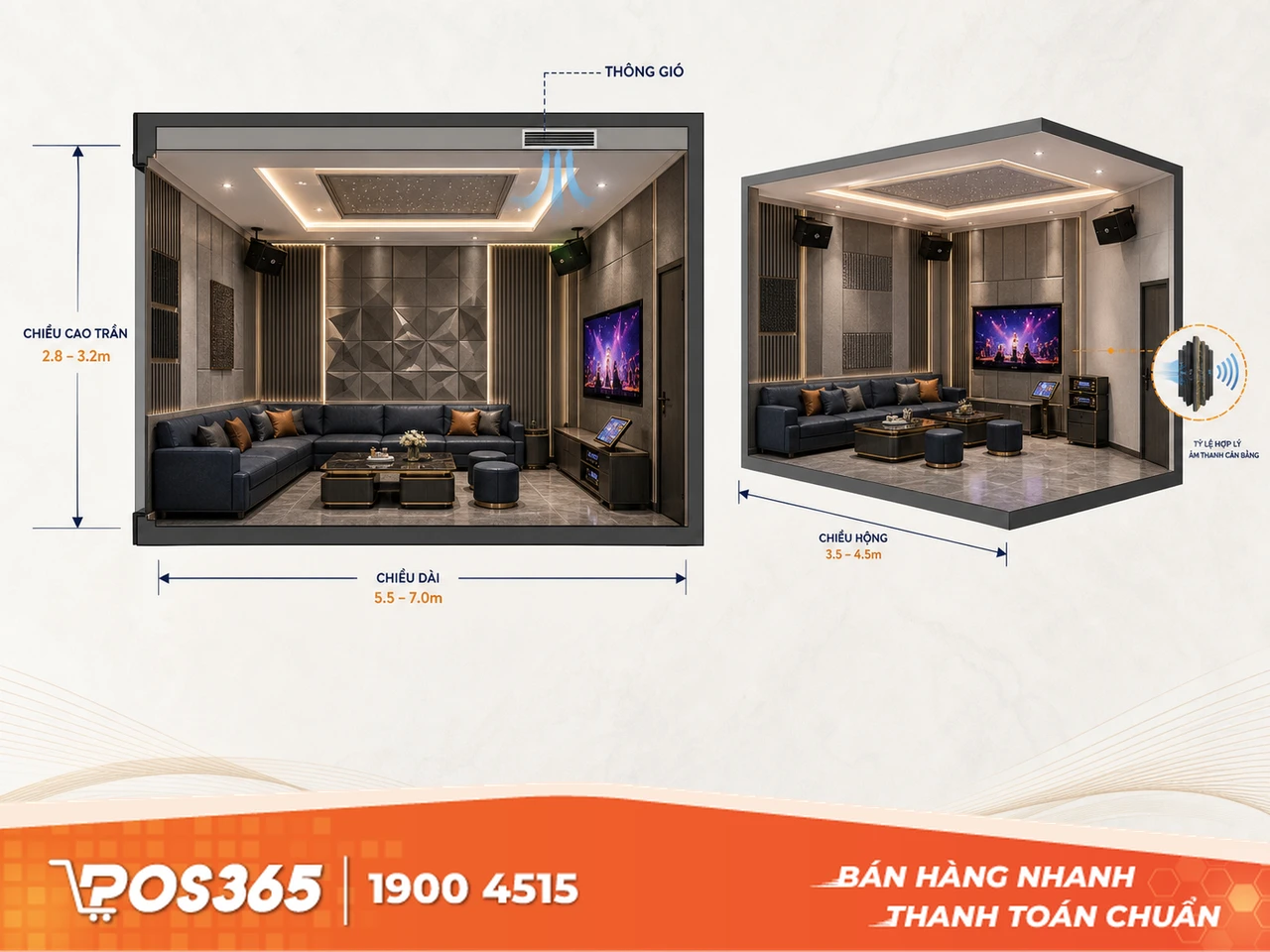 Tiêu chuẩn chiều cao và tỷ lệ kích thước phòng karaoke