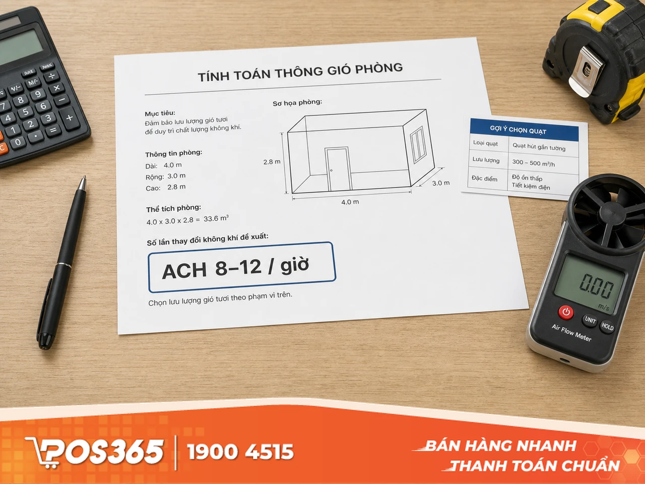 Tính toán lưu lượng gió (CFM) và số lần trao đổi khí (ACH)