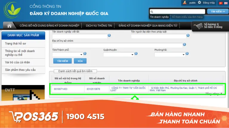 Tra cứu trên Cổng thông tin quốc gia về đăng ký doanh nghiệp