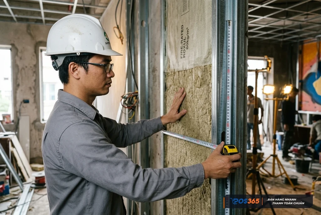 Thi c&ocirc;ng vật liệu c&aacute;ch &acirc;m chống ch&aacute;y chuẩn CV1