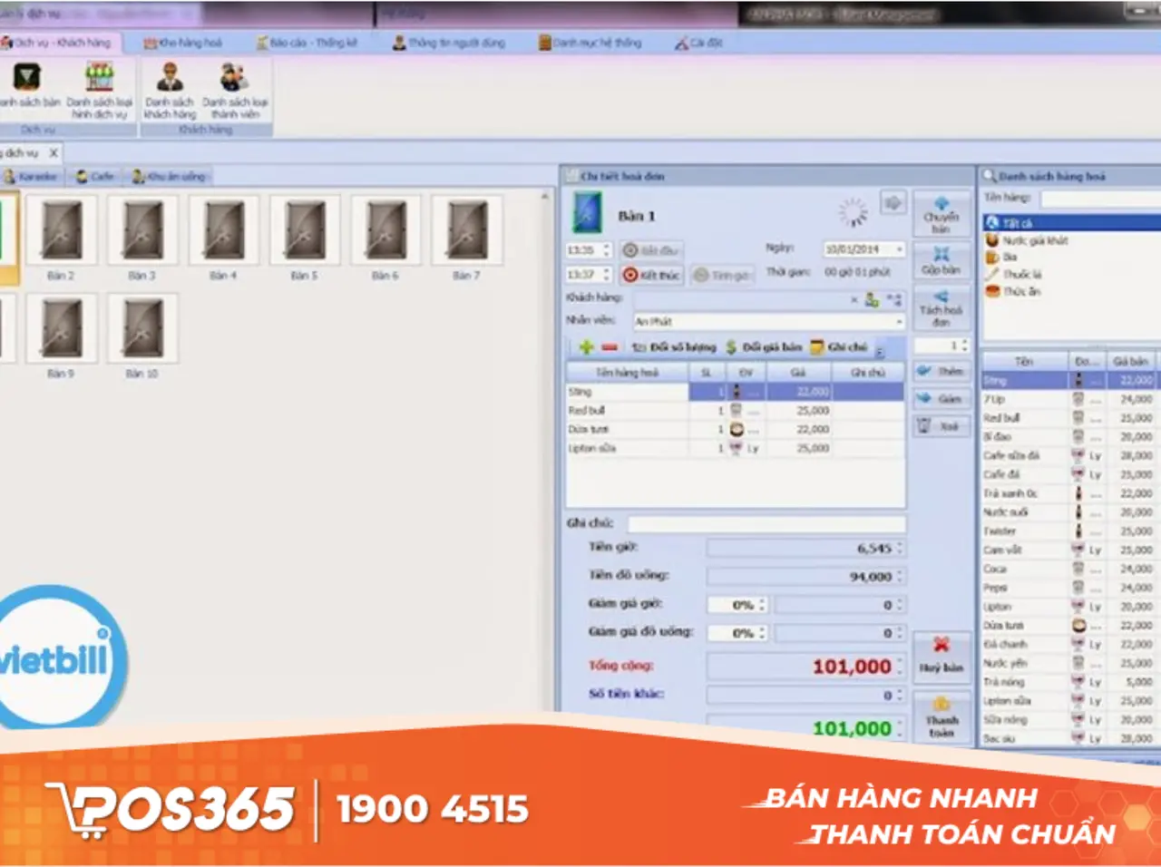 Vietbill - Phần mềm t&iacute;nh tiền nhanh, in bill tinh gọn
