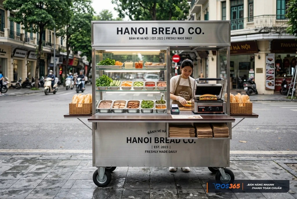 Xe đẩy bánh mì inox kính cường lực vệ sinh
