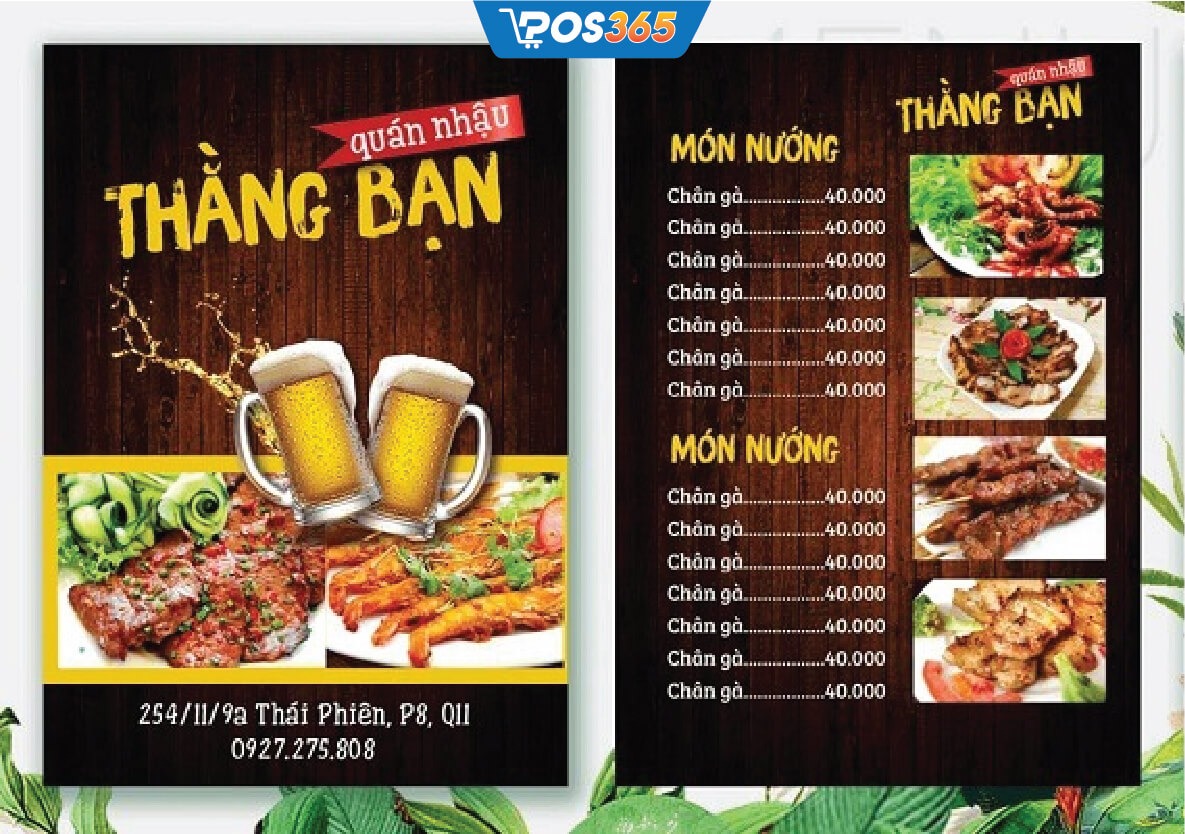 thực đơn quán nhậu bình dân