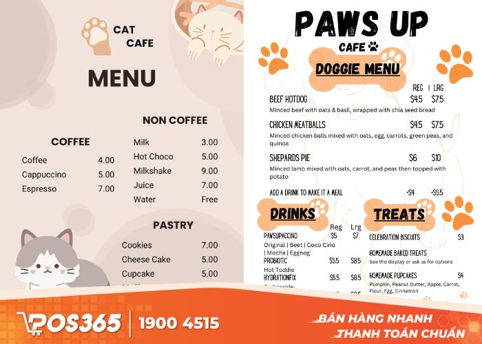 Menu cho quán cafe thú cưng bình dương