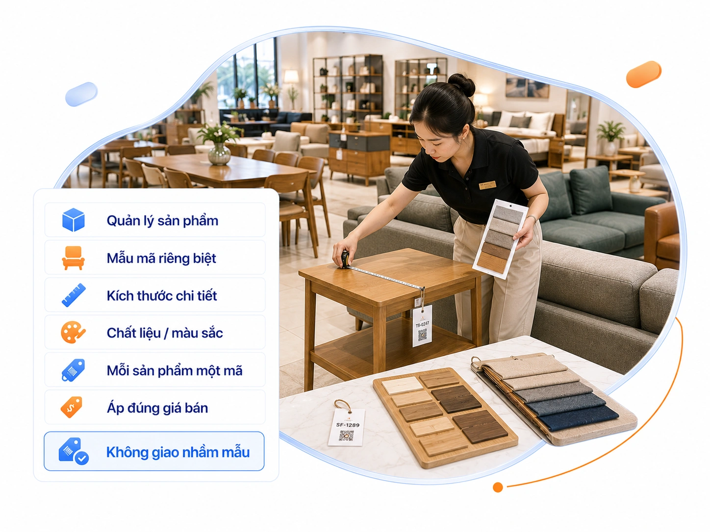 Quản lý sản phẩm nội thất chi tiết, tránh nhầm lẫn mẫu mã và giá bán