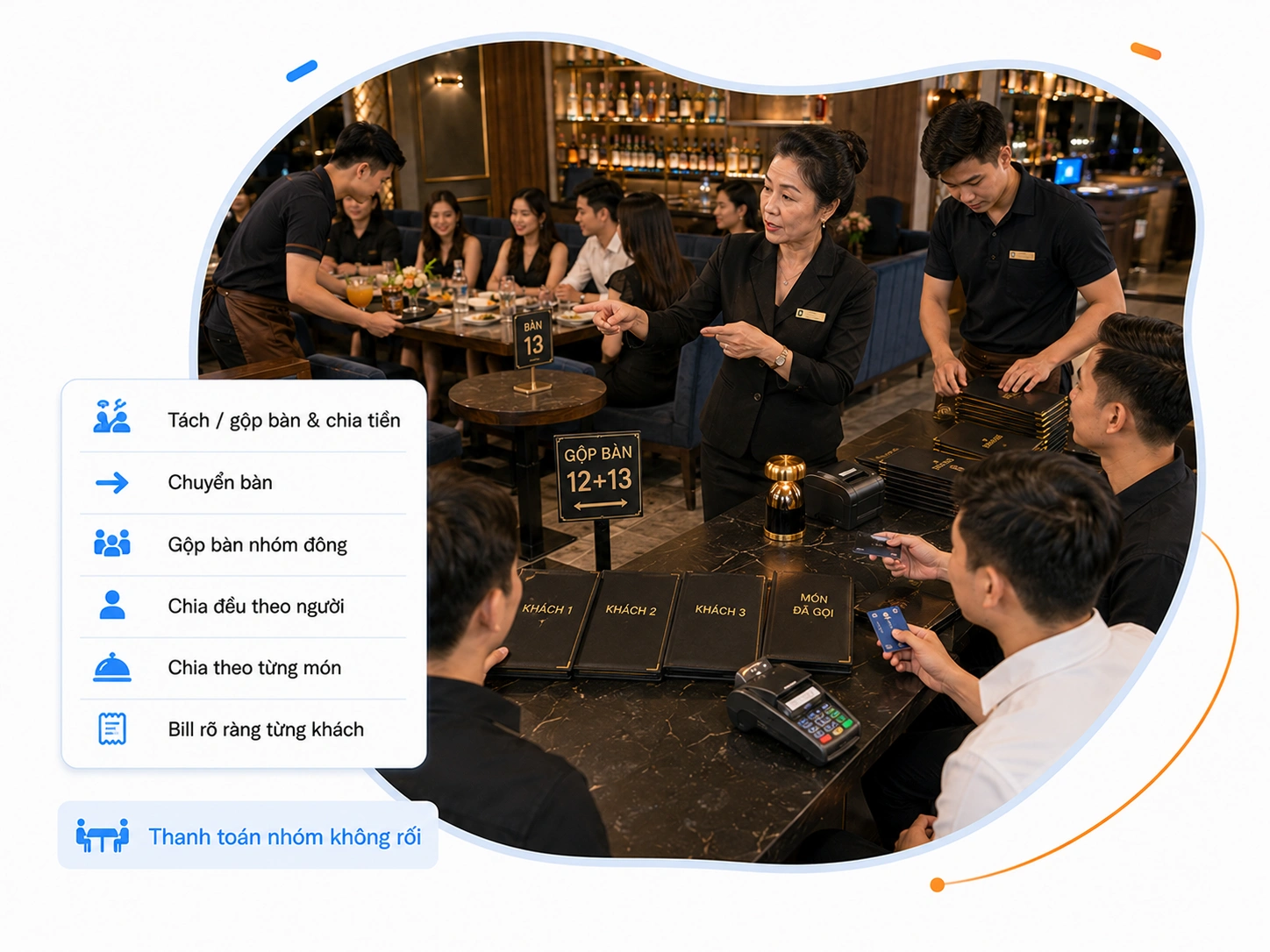 Tách/Gộp bàn & Chia tiền (Split Bill)