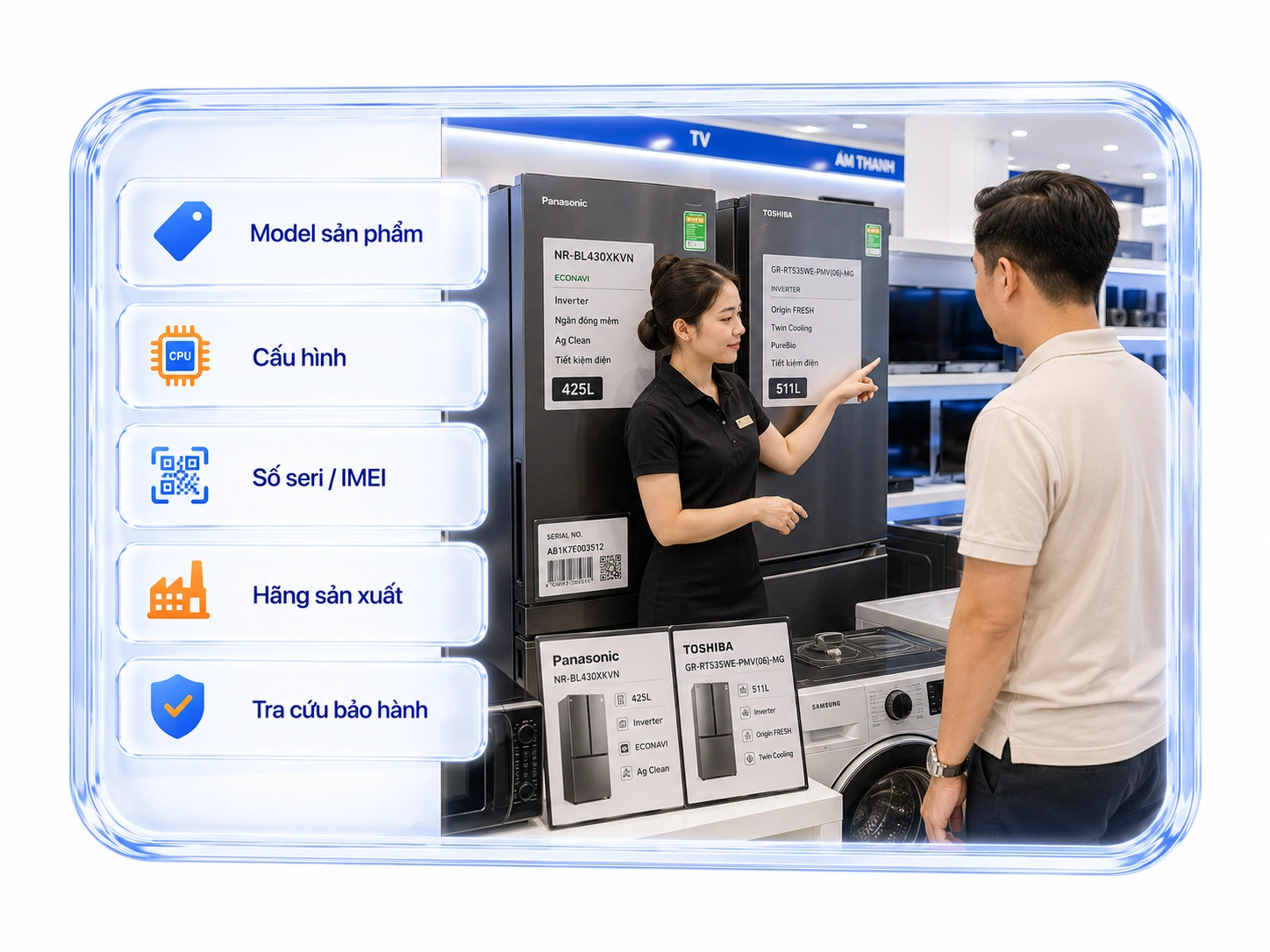 Quản lý sản phẩm điện máy theo model – cấu hình – seri chính xác