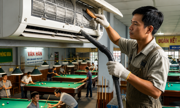 Bảo trì hệ thống điều hòa quán bida nghẹt do bụi lơ